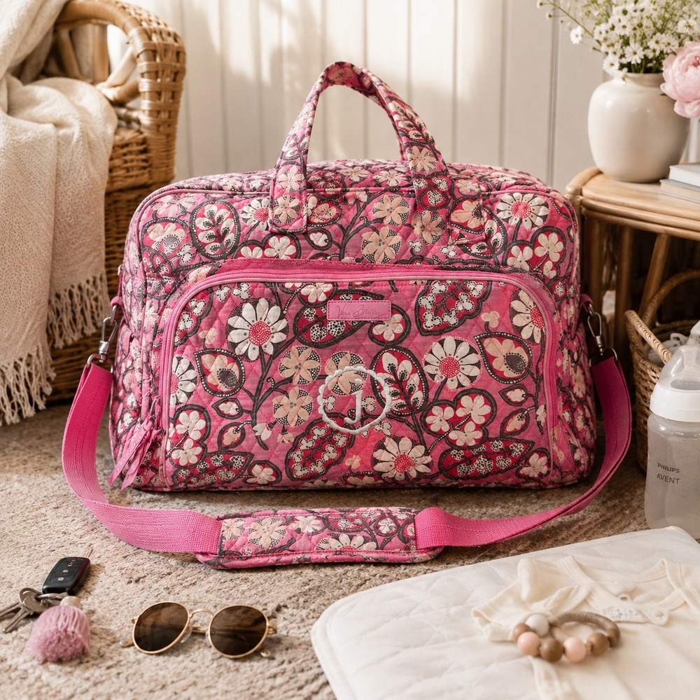 Vera Bradley Vintage Pink Floral Baby Diaper Bag Y2K Quilted Travel Weekender